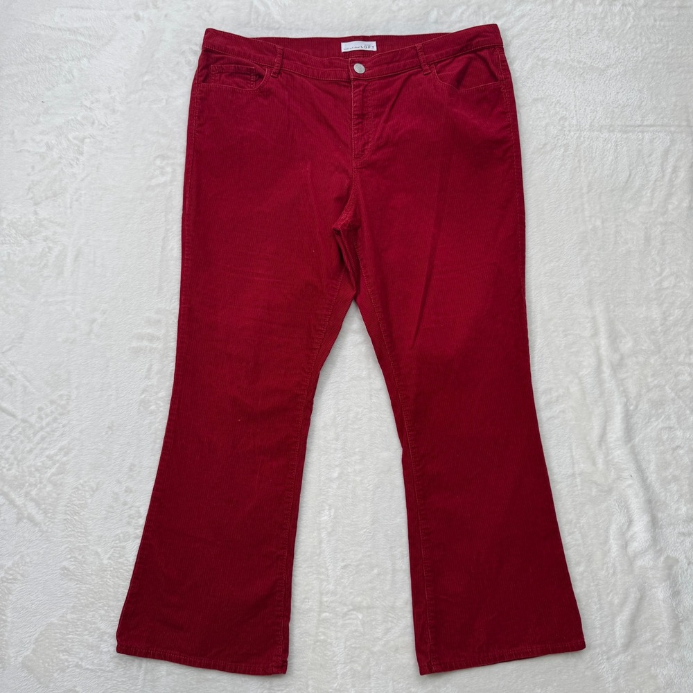 Loft Pants Womens 14 Red Flare Crop Corduroy Mid Rise Stretch Casual 32/14